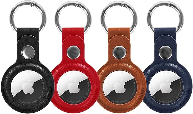 Airtag Holder for Apple Airtag Tracker with Key Ring Leather Case Cover Comes with 4 Screen Protectors and 2 Dust Absorbers | Airtag Case | Airtag Accessories | Airtag Holder | Airtag Keychain