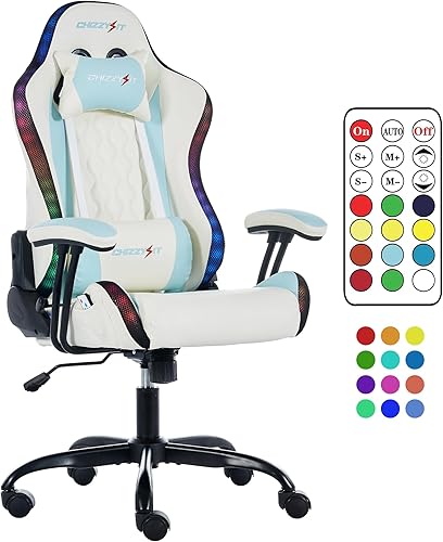 Silla de juegos para niños con luces LED RGB, sillas de juegos para niños de 8 a 14 años, silla de juegos LED con soporte lumbar ajustable y