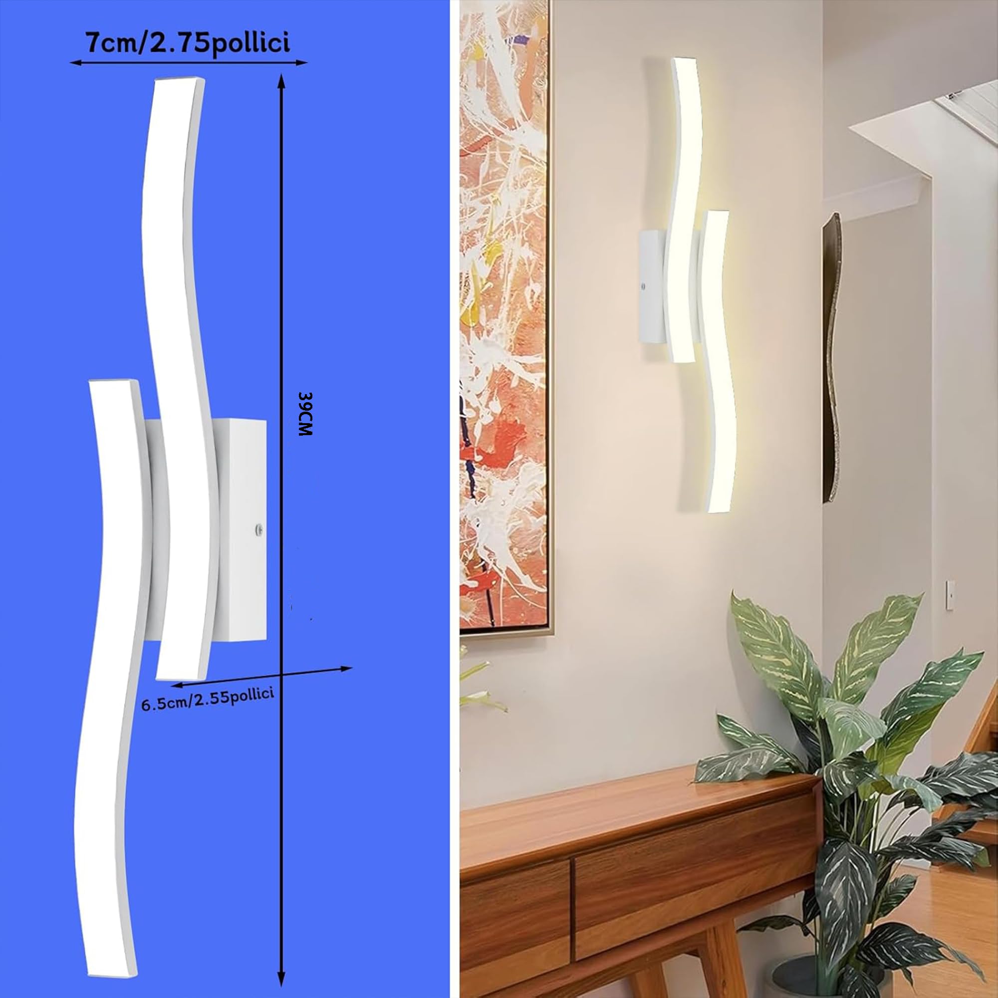 Voltix Applique da Parete Interno LED 10W–Lampada da Parete Moderna per Camera da Letto, Corridoio, Soggiorno–Applique Camera da Letto per Illuminazione Elegante e Funzionale (Bianco Freddo - 6500K)