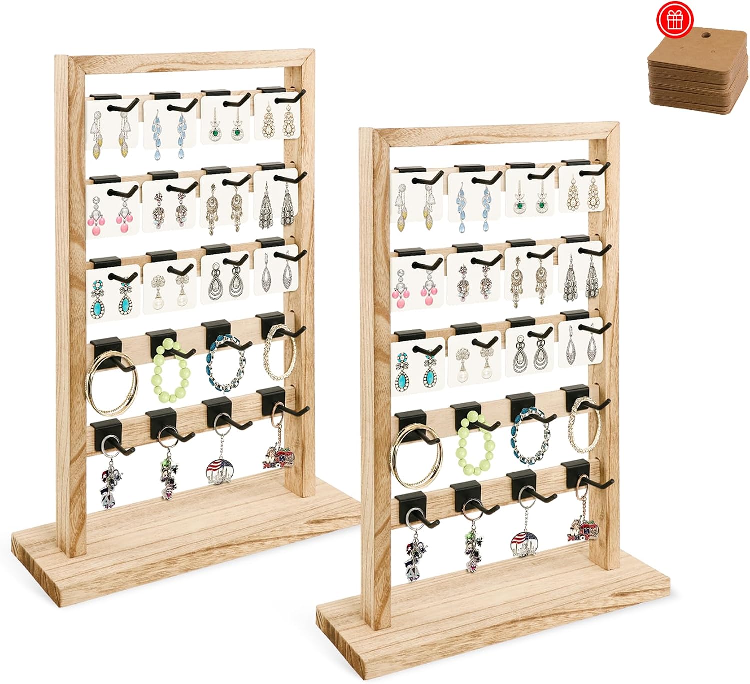 Amazon.com: Fumingpal 2 Pcs Set Wooden Jewelry Display Rack with 40 ...
