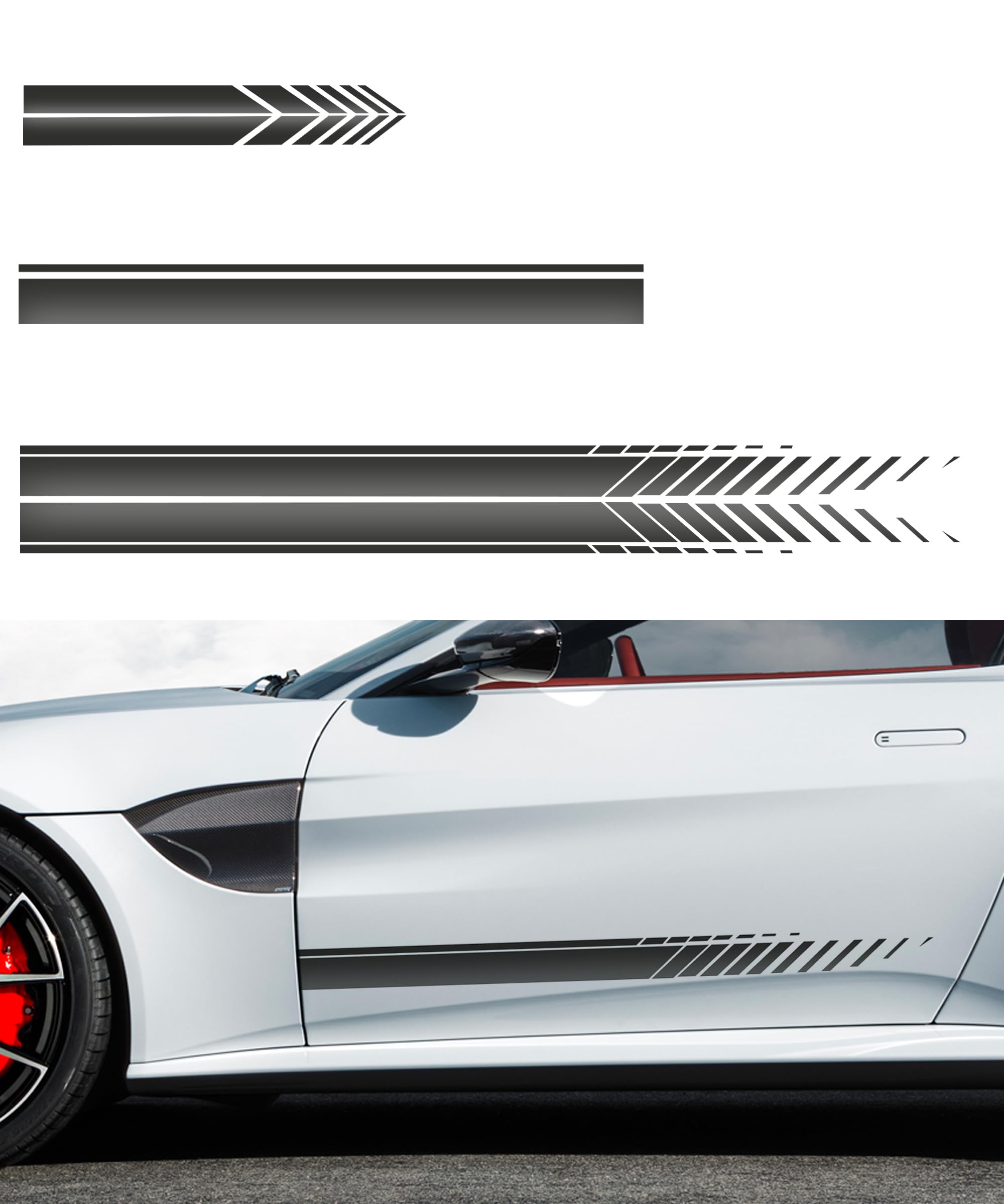 RACOONA Racing Stripes - Car Hood & Body Side Stripe Stickers, Vinyl Decals for All Cars SUV Truck (Black)