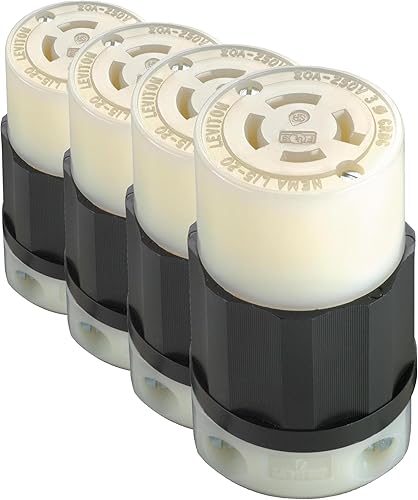 Leviton 2423 20 Amp, 250 voltios trifásico, NEMA L15-20R, 3P, 4W, conector de bloqueo, grado industrial, conexión a tierra, negro-blanco (paquete de