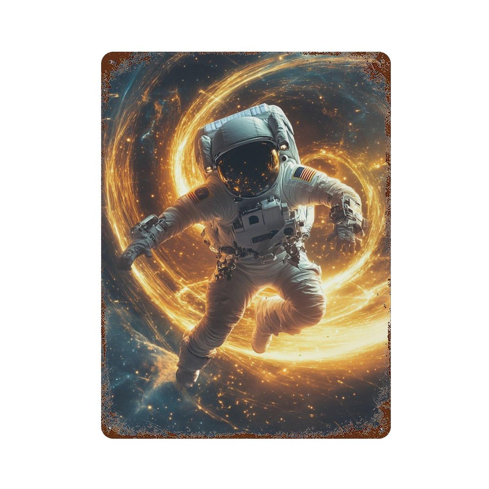 Astronaut in Space -10 Rust Effect Tin Sign 15.7"x11.8", Ideal for Cafe, Home Bar And Lounge Decor