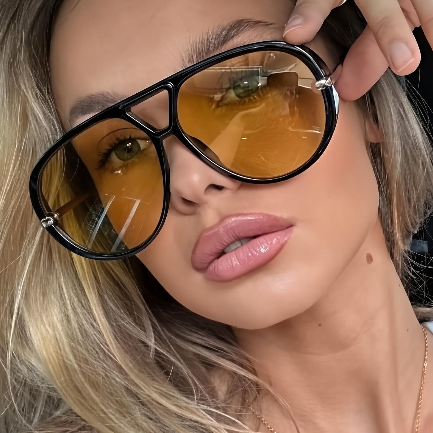 LASPOR Oversized Aviator Sunglasses for Women Vintage With Adjustable Earring Large Big Frame Ladies Shades - Image 7