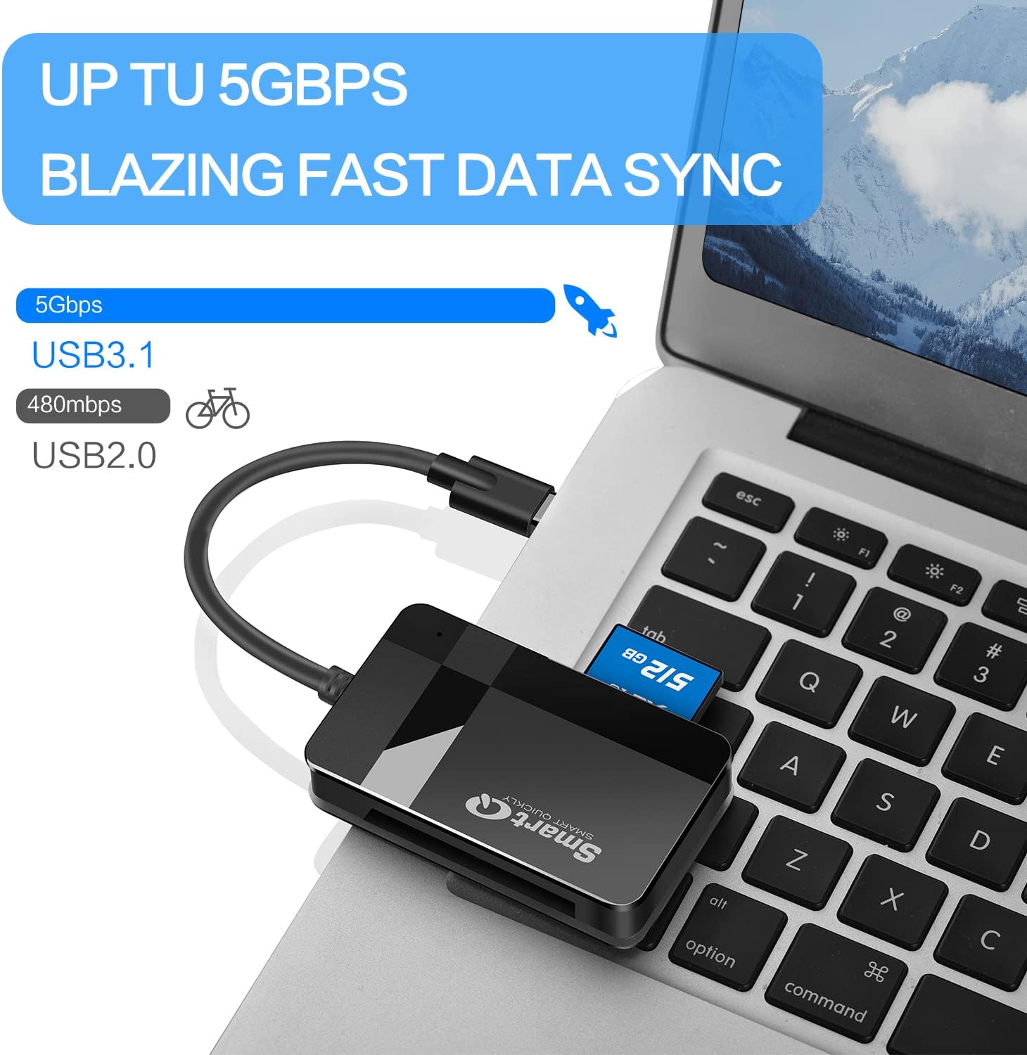 71PcRHbK6OL._AC_SL1500_ SmartQ SD Card Reader, 4-in-1 USB C 3.0 SD/Micro SD/MS/CF Memory Card Reader, Adapter for Camera, Compatible with MacBook Pro, MacBook Air/iPad Pro, Samsung Galaxy S10/S9/S8, Surface Book 2