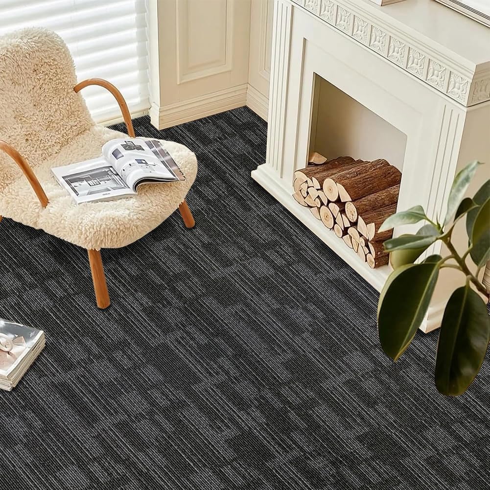 Commercial Carpet Tiles, 24" x 24" Squares, Non-Slip Soft Square Floor Tile, 18 Pieces/72 sq ft,Easy DIY with Flexlok Tabs for Office, Bedroom, Living Room (1 Box,Gray)