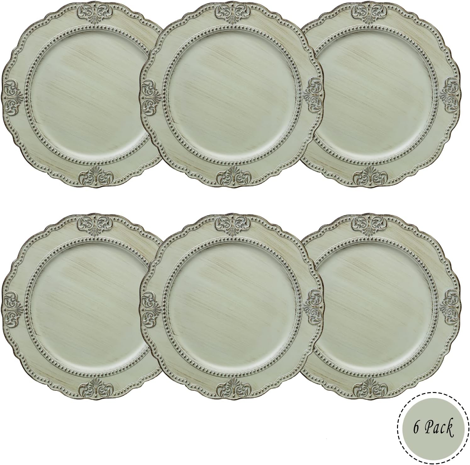 Spsyrine Antique Light Green Charger Plates Set of 6, 13" Plate Chargers for Dinner Plates, Wedding, Banquets, Party