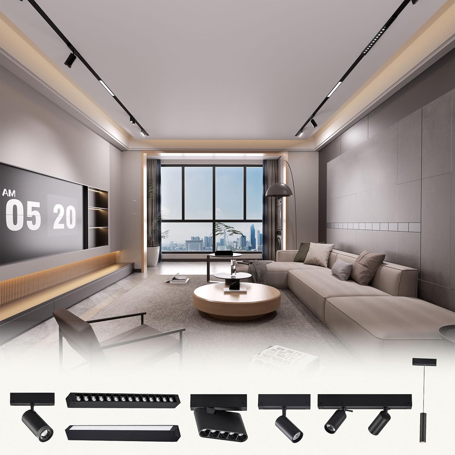 Magnetic Track Lighting Rail, 4-Wire Recessed Aluminum Rail for LED Track Light System, Flush Mount 24V Low Voltage Adjustable Track for Ceiling (19.7inch/1.6ft)