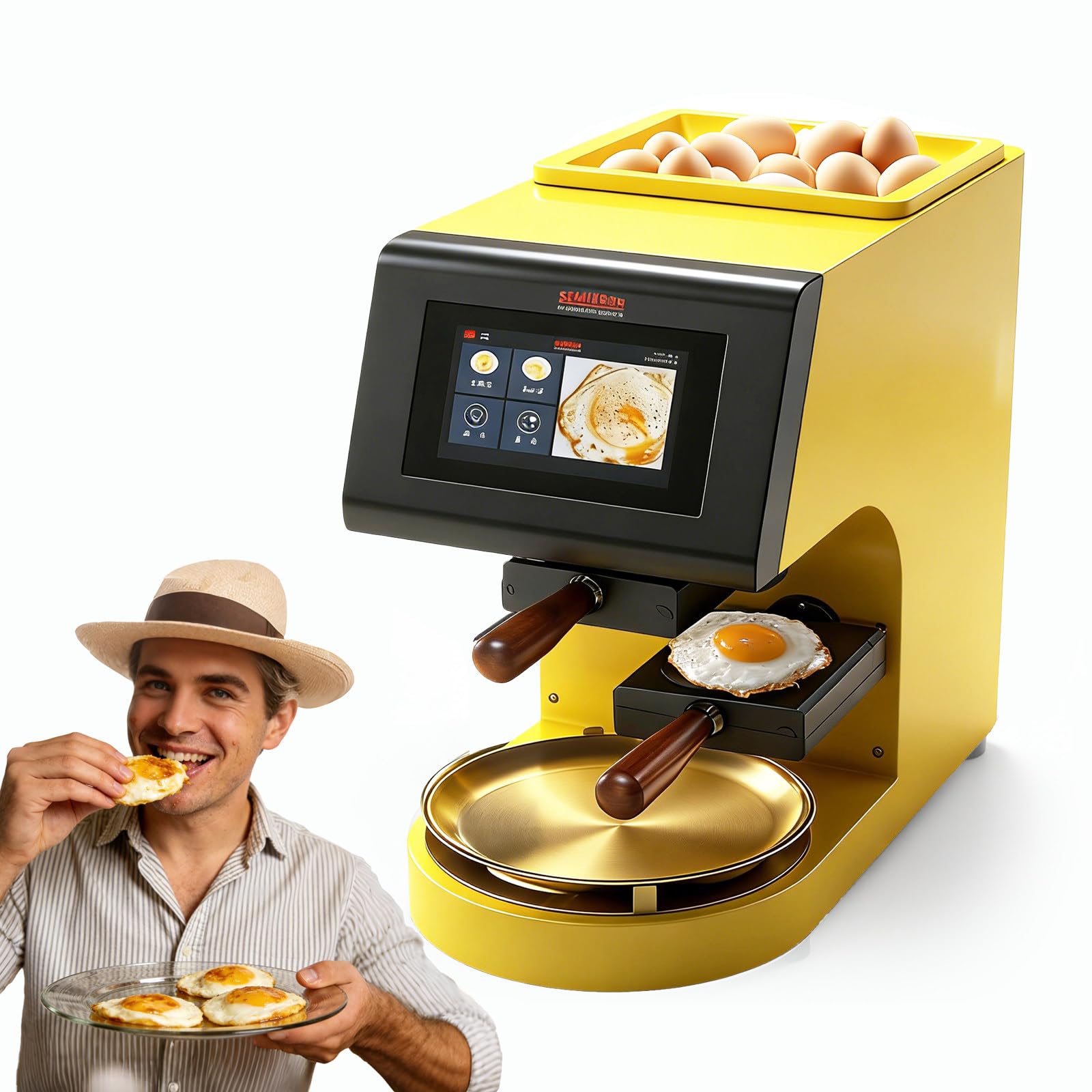 Machine à Omelette Automatique Commerciale avec séparation des coquilles, Cuisson Automatique des œufs, 28 Secondes par œuf et écran Tactile pour Restaurants Yellow