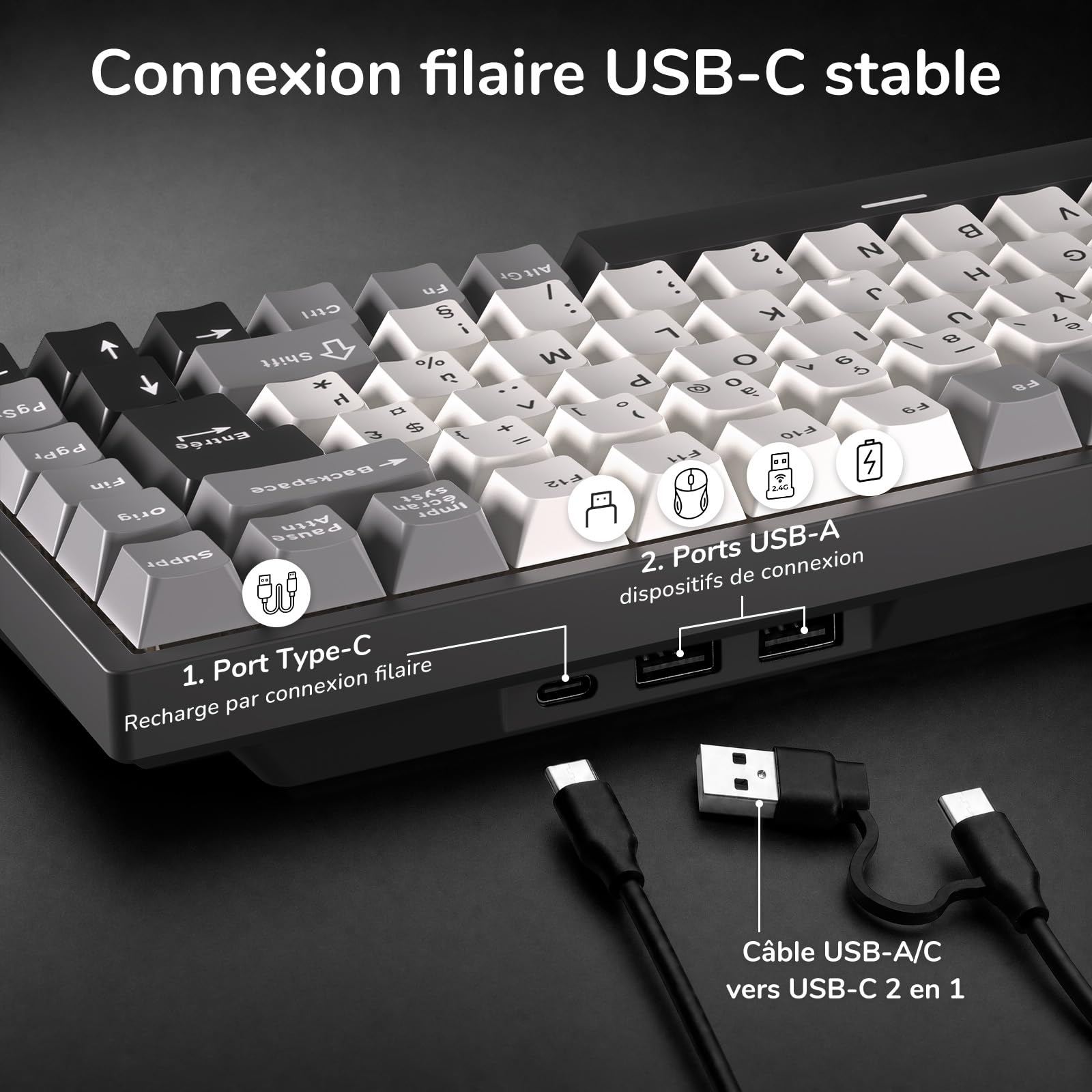 RK ROYAL KLUDGE RK84FR Clavier mécanique, 75% RGB, Hot-Swap, AZERTY