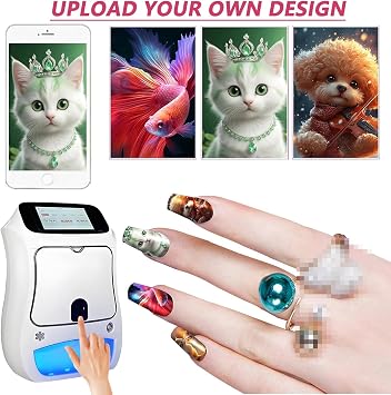 Smart 3D Nail Art Printer Machine with 5 Touchscreen & App Control, 4800DPI High-Resolution, Auto Nail Shape Recognition, 3000+ Designs, DIY Custom Printing Kit for Home & Salon Printer