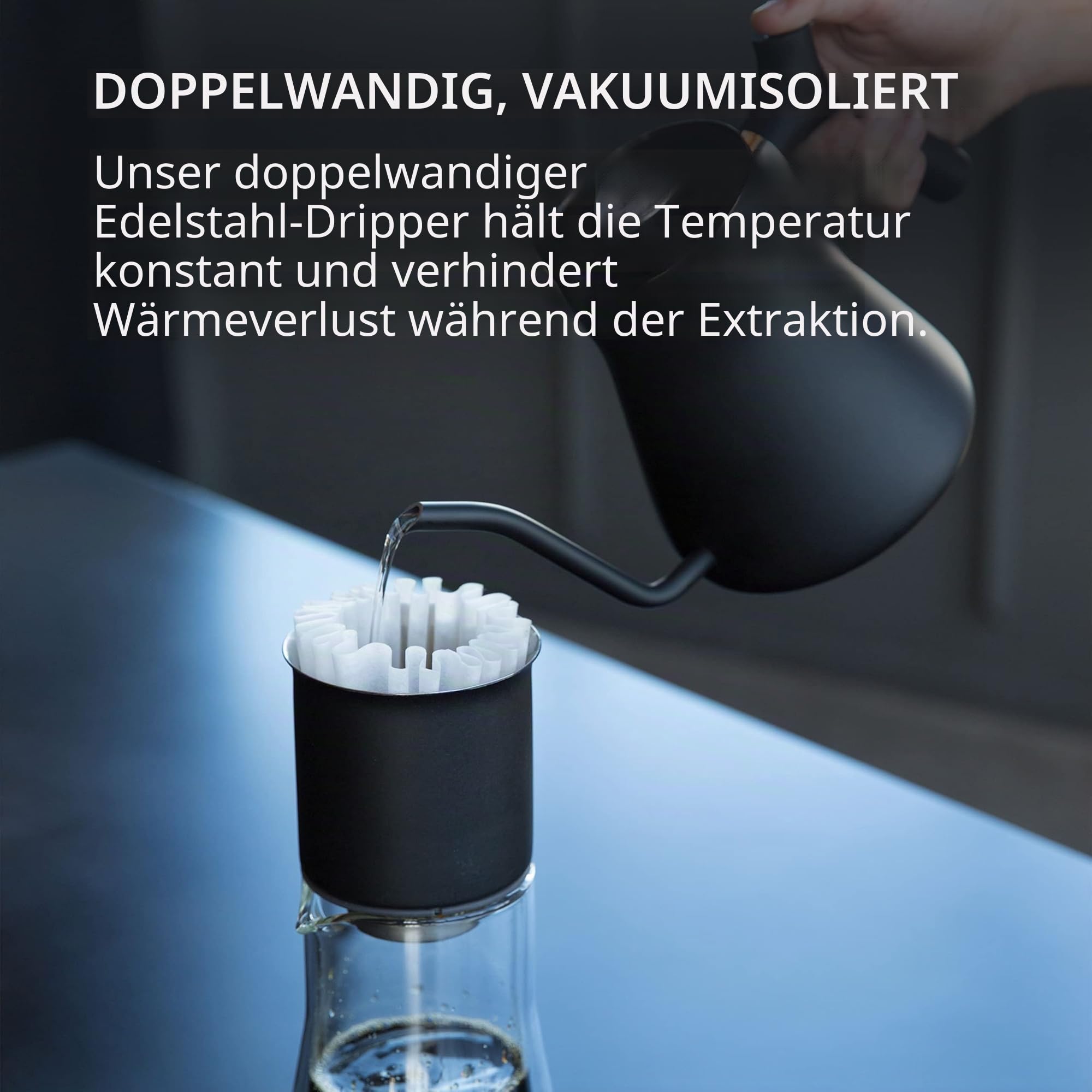 Fellow Pour Over Kaffeebereiter Set mit Dripper und Glaskanne, Mattschwarz