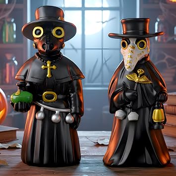 Exasinine Plague Doctor Figurines Hand-Painted Resin Collectibles for Halloween Decorations Indoor Gothic Decor Spooky Crow Statues for Haunted House Halloween Table Decorations