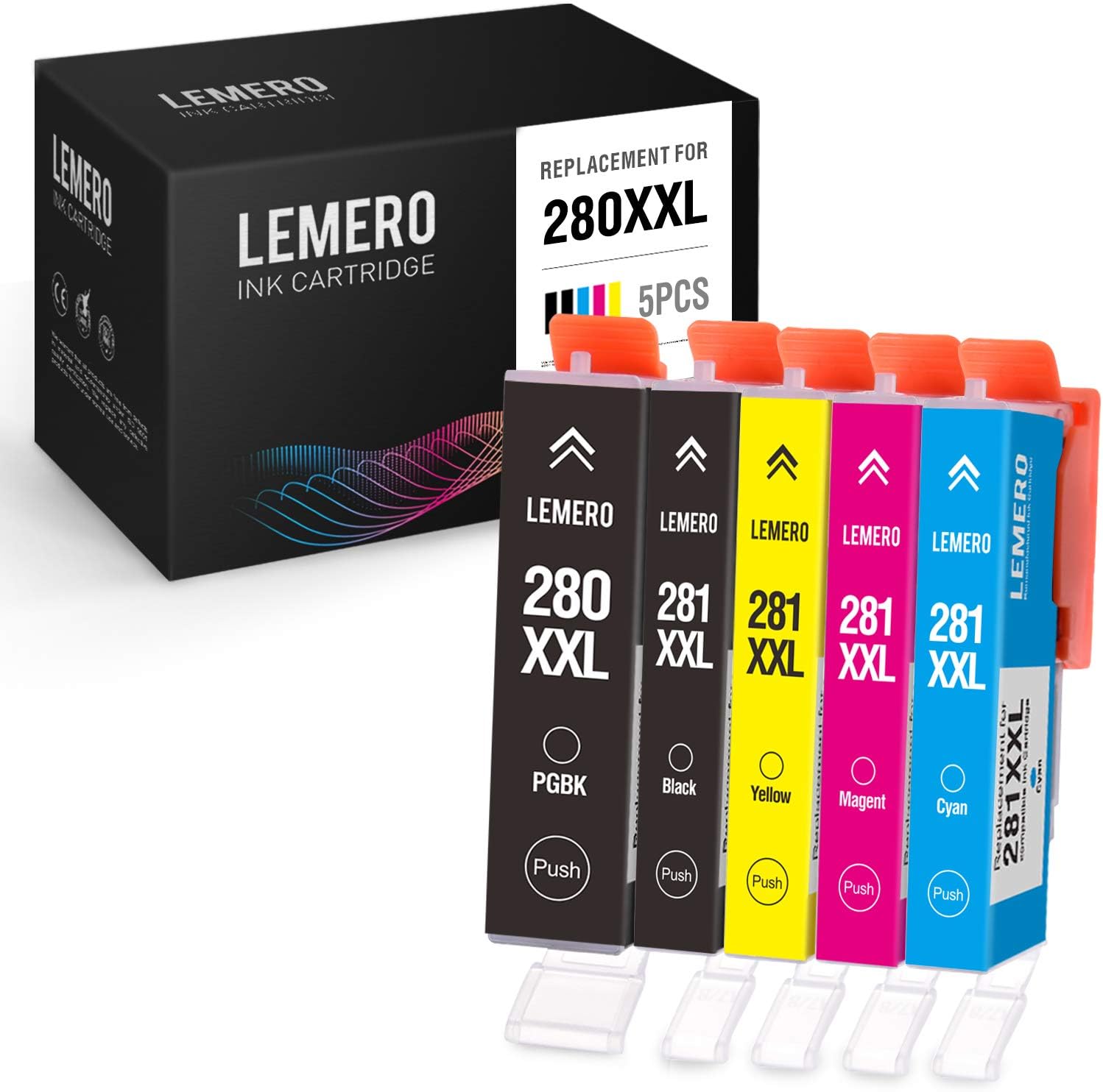 LEMERO Compatible Ink Cartridges Replacement for Canon PGI-280 PGI-280XXL CLI-281 CLI-281XXL - for Pixma TR8520 TS9120 TS8120 TS6120 TR7520 TS6220 TS8220 TS9520 TS9521C, 5 Pack