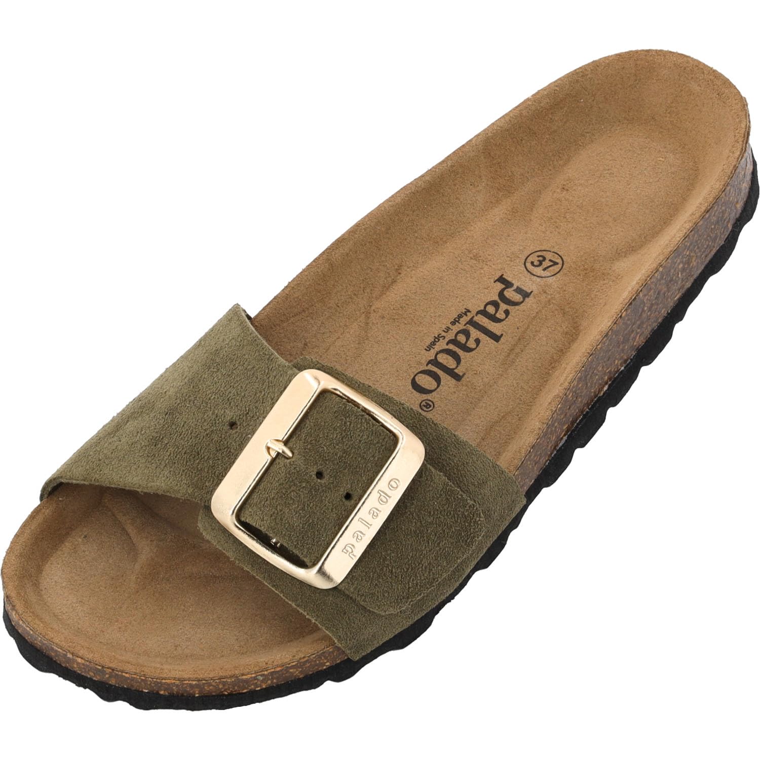 Palado Pantoletten Damen Malta EGS Velours Premium Leather - elegante Sandalen Made in Spain - Hausschuhe mit Kork-Fußbett - bequeme Sommerschuhe