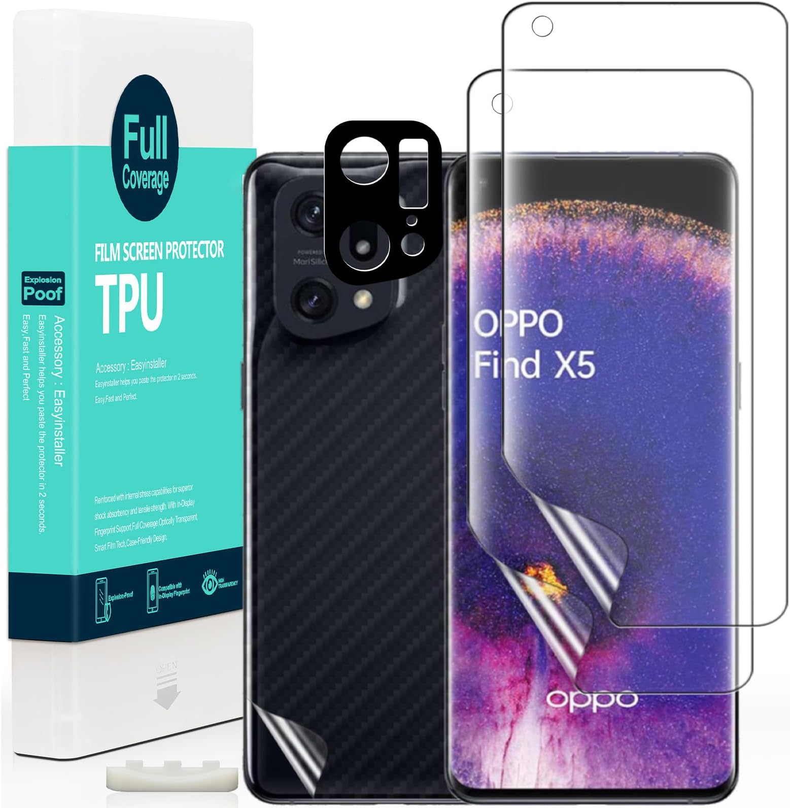 Ibywind 2 Pack Screen Protector For Oppo Find X5,Flexible TPU Film,With 1Pc Camera Lens Protector,1Pc Back Film[Bubble Free][Easy Installation][HD Clear][Self-Healing]