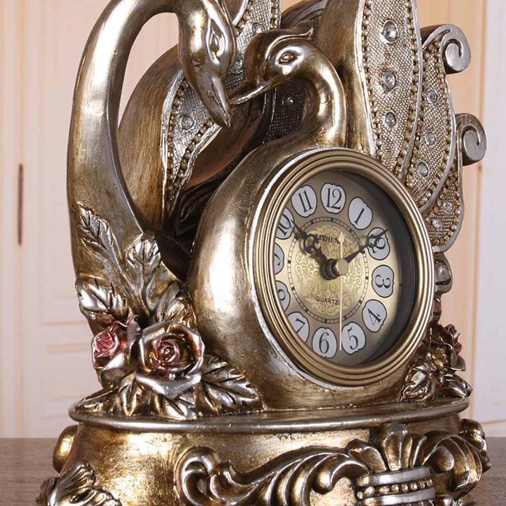 Retro Mantel/Mantle Rhythm Quartz Clock Living Room swan Desk Shelf Clocks Decoration (Color : Bronze)