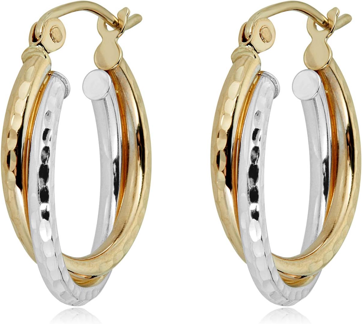 AVORA 14K Gold Two-Tone Double Layer Diamond cut Round Hoop Earrings