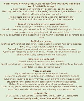 Yorni Su Geçirmez Yer/Masa Örtüsü, Aktivite, Yemek ve Oyun İçin, Doğa Dostu ve Çevreci, Ekoteks Sertifikalı,%100 Polyester, 150x150cm