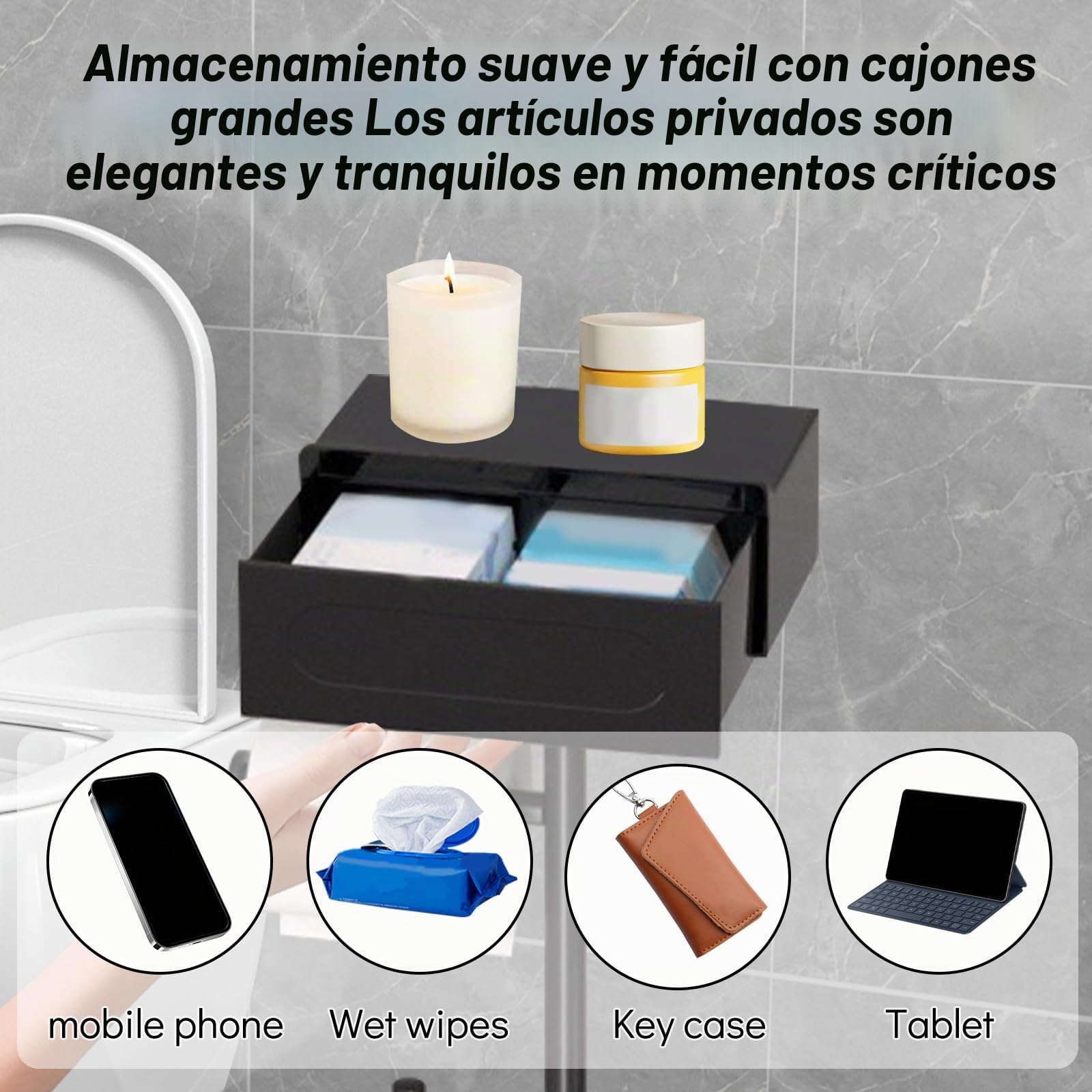 Porta Rollos de Papel Higienico Negro, Portarrollos y Escobilla Baño con Estante Superior Soporte para Papel Higiénico de Acero Inoxidable sin Necesidad para 3 Rollos de Repuesto