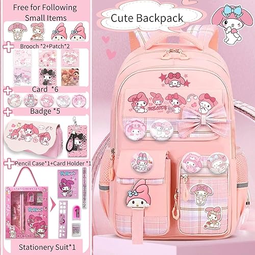 Miniatura 2 de Mochila Kawaii con 23 piezas de accesorios de anime de dibujos animados antirrobo estética de viaje nuevo semestre bolsa de regalos, Rosado,