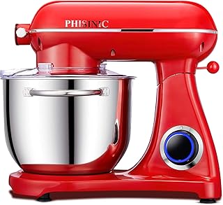 PHISINIC Stand Mixer, 6.5-QT 800W 6-Speed Tilt-Head Food Mixer, Kitchen Electric Mixer with Power Hub for Attachment, Red