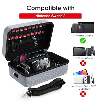 ivoler Carrying Storage All in One Case for Nintendo Switch 2 (2025),Portable Travel All Protective Hard Messenger Bag Soft Lining 20 Games for Switch 2 Console Pro Controller Accessories Gray