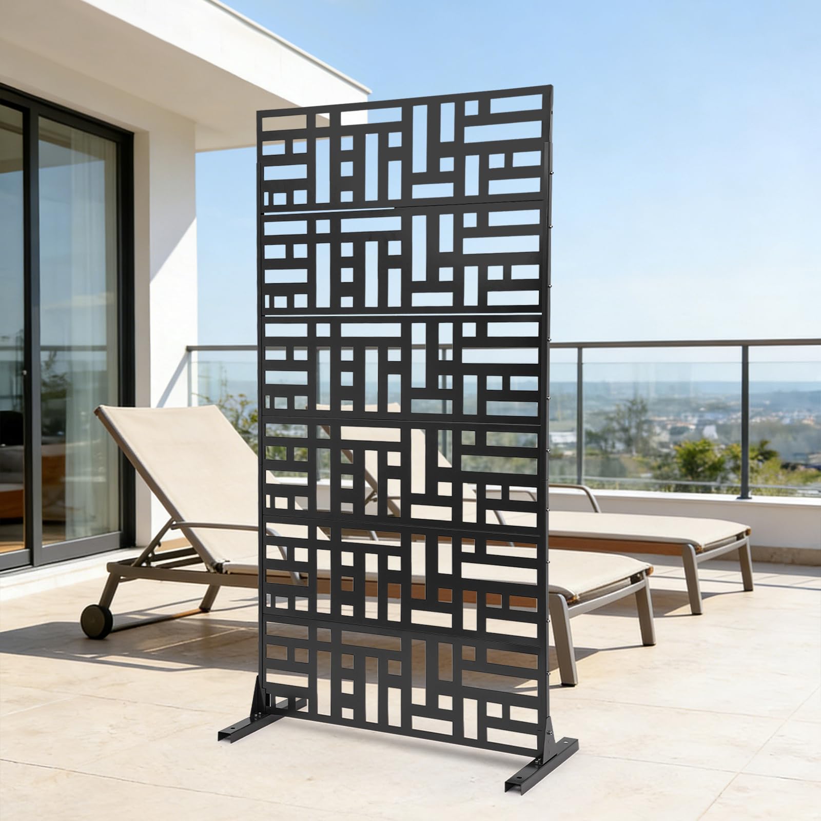 Brise-vue en métal pour extérieur, autonome, 6 panneaux, noir, jardin