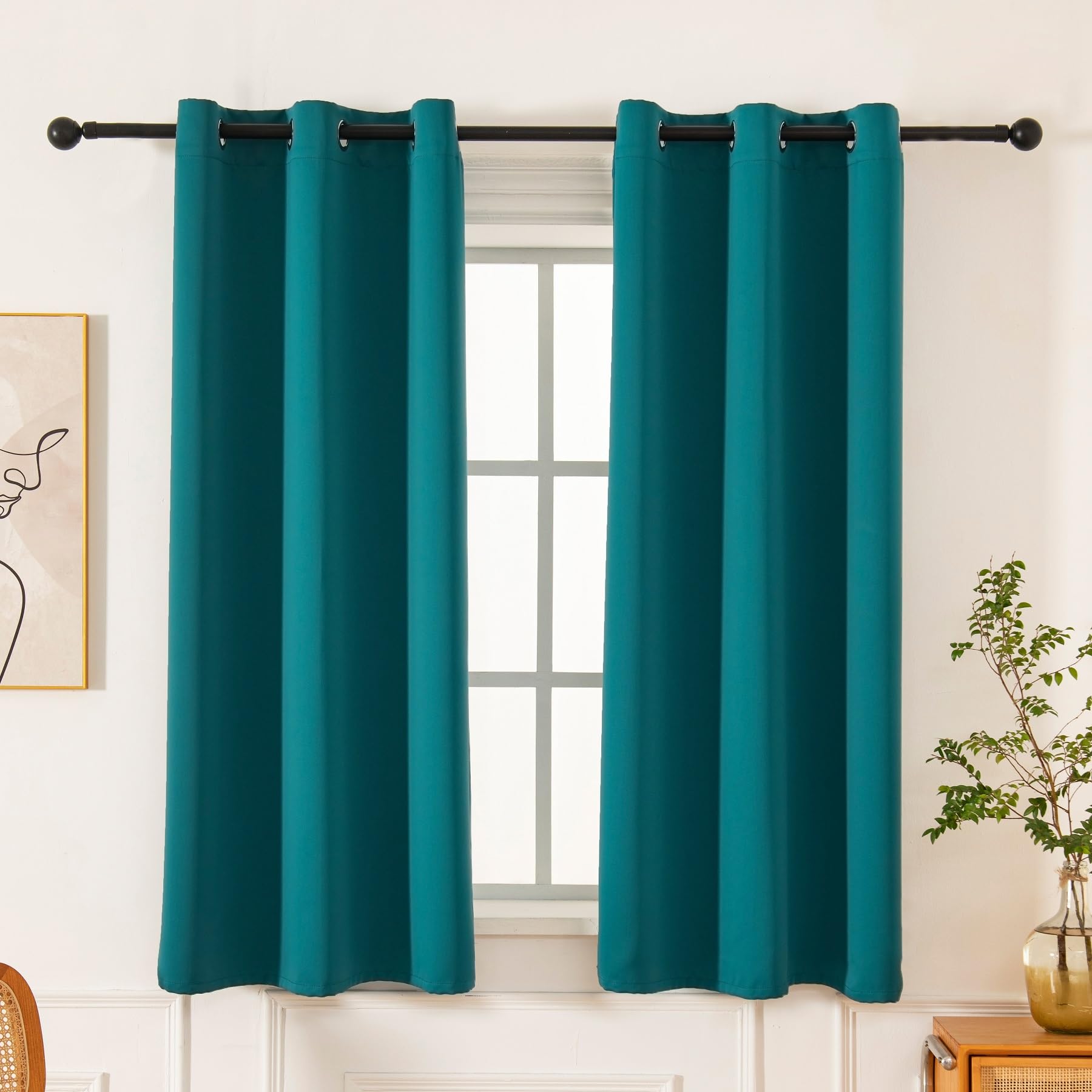 Rideau occultant thermique fenêtres de chambre | Paire de drapes bleu canard 107x137 cm