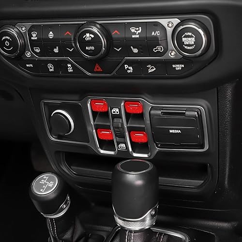 Miniatura 7 de RT-TCZ Cubierta de interruptor de ventana de consola central, accesorios interiores para Jeep Wrangler JL JLU y Gladiator JT 2018-2023, rojo