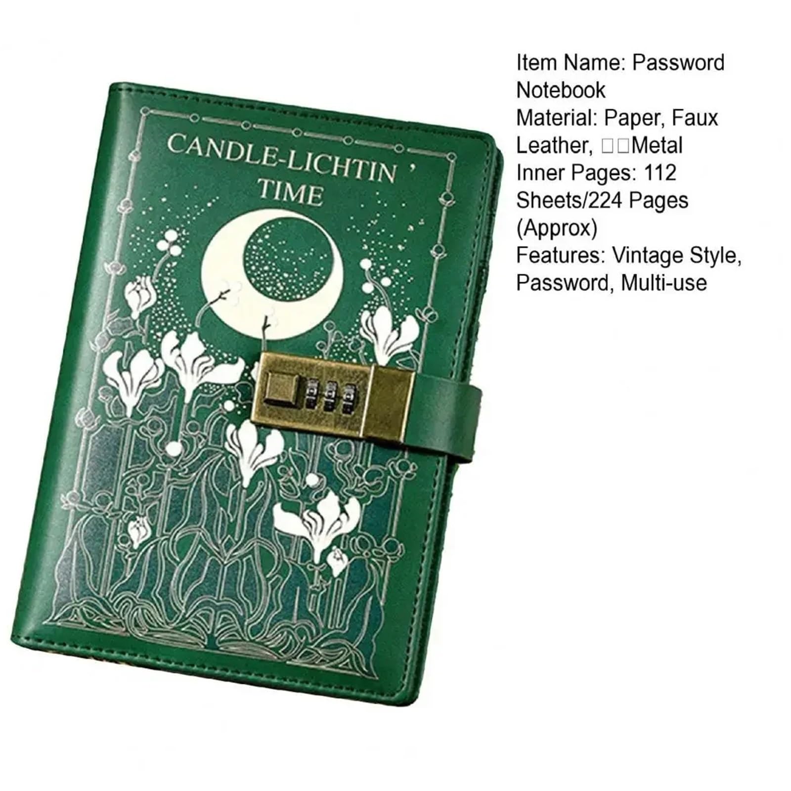 Tagebuch Mit Schloss Vintage Leder B6 Journal Notizbuch mit Schloss 224 Seiten passwortgeschütztes Tagebuch Planer Organizer Schreibwarenbedarf(Light Green)