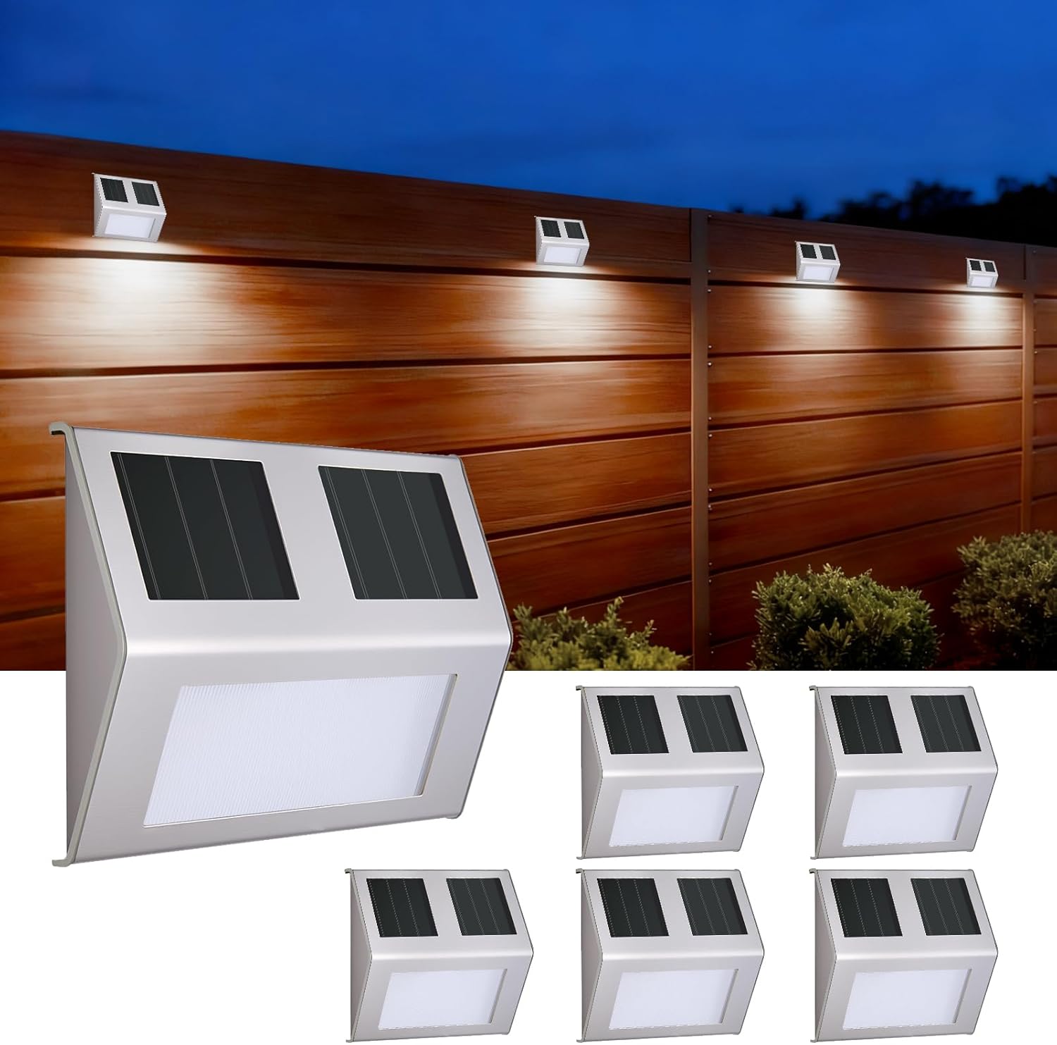 Solar Step Lights, 6 Pack Outdoor Waterproof Stair Lights, Super Bright 6500K Cool White Light, Outdoor Solar Deck Light Decor for Garden Stairs, Front Step, Fence, Yard, Wall