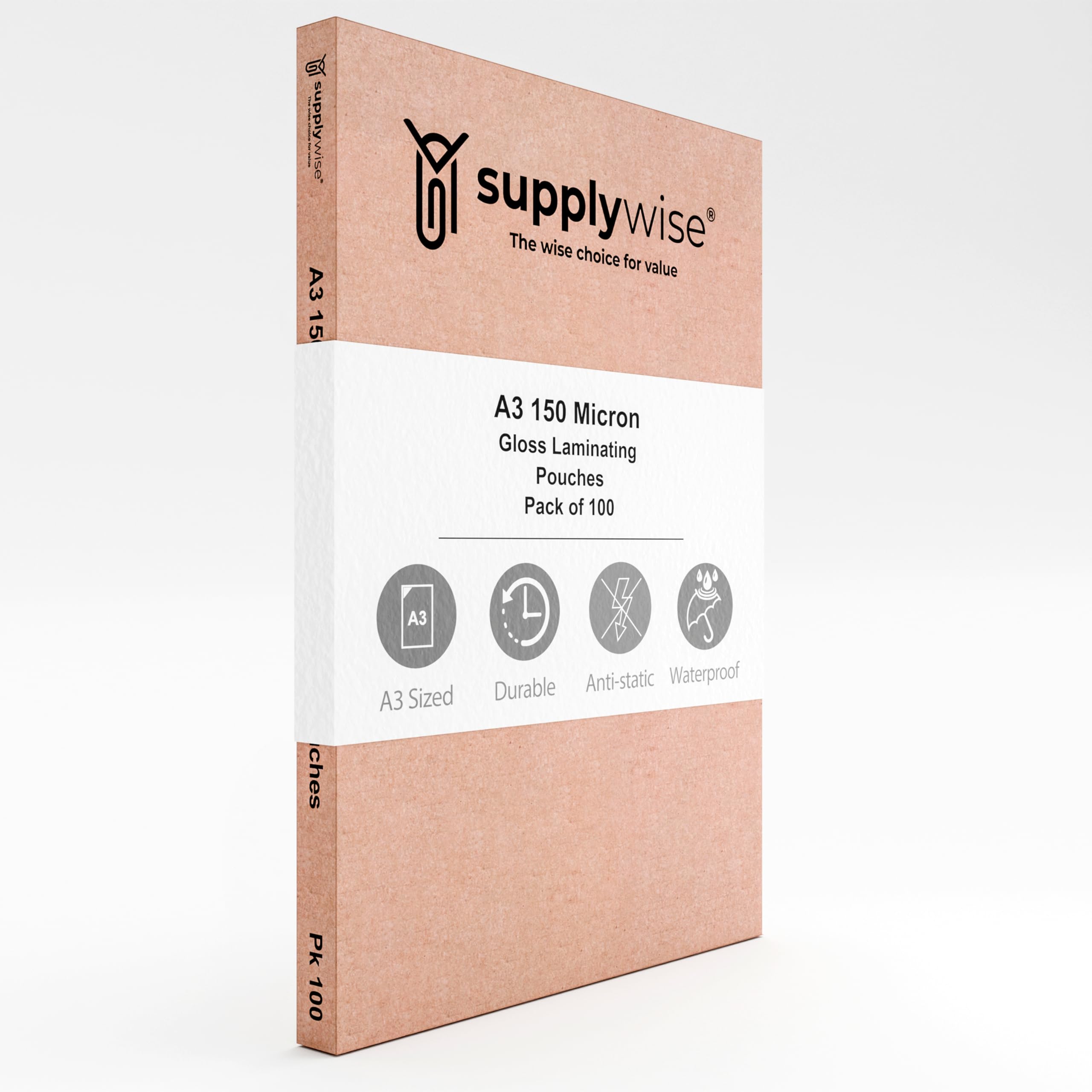 Supplywise A3 Laminating Pouches, 100x Laminating Sheets A3, 150 Micron Transparent Gloss Durable A3 Laminating Pouches, Great for All presentations - Flexible Rigidity for Everyday Use