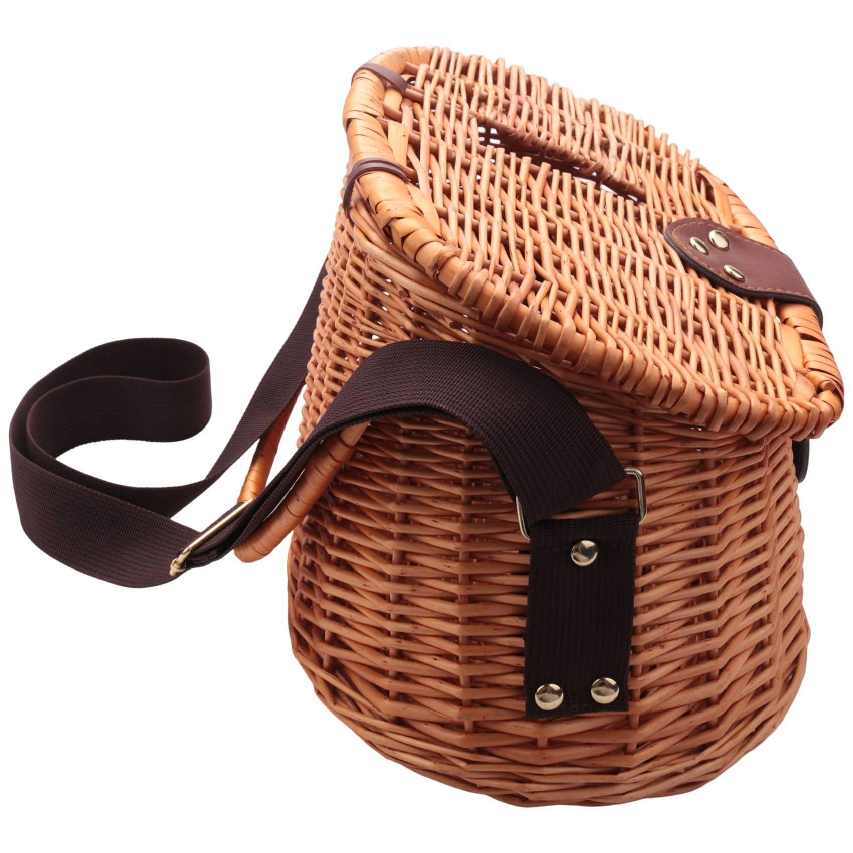 Panier De Pêche à La Mouche Vintage - Osier Tressé, Cuir Et Bouleau - MLDWood