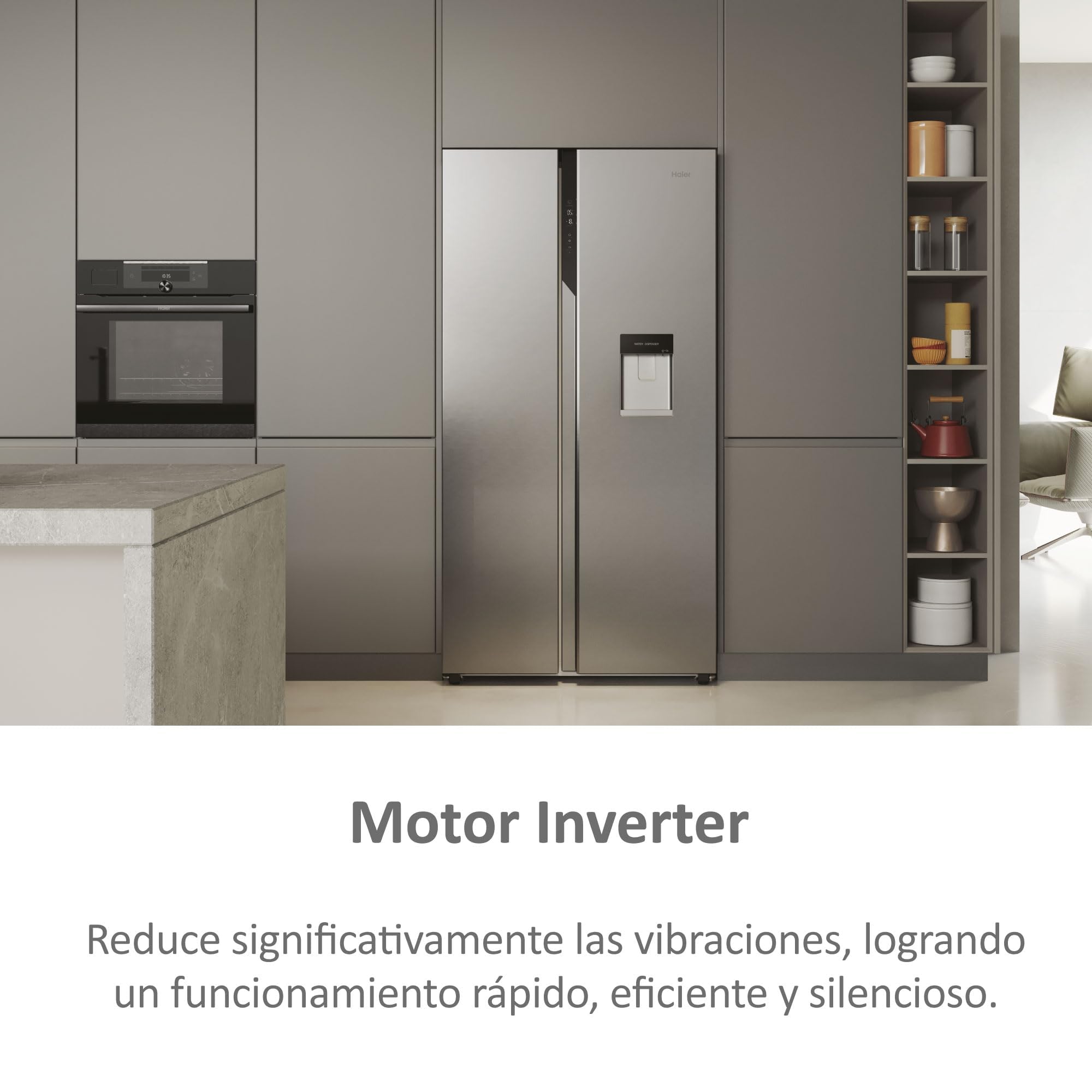 Haier SBS 90 Series 5 HSR5918DWMP - Frigorífico Side by Side, con Dispensador de Agua, Apertura puertas 90 grados, Motor Inverter, Total No Frost, Ancho 90cm, Capacidad XXL 521L, Iluminación LED, Inox
