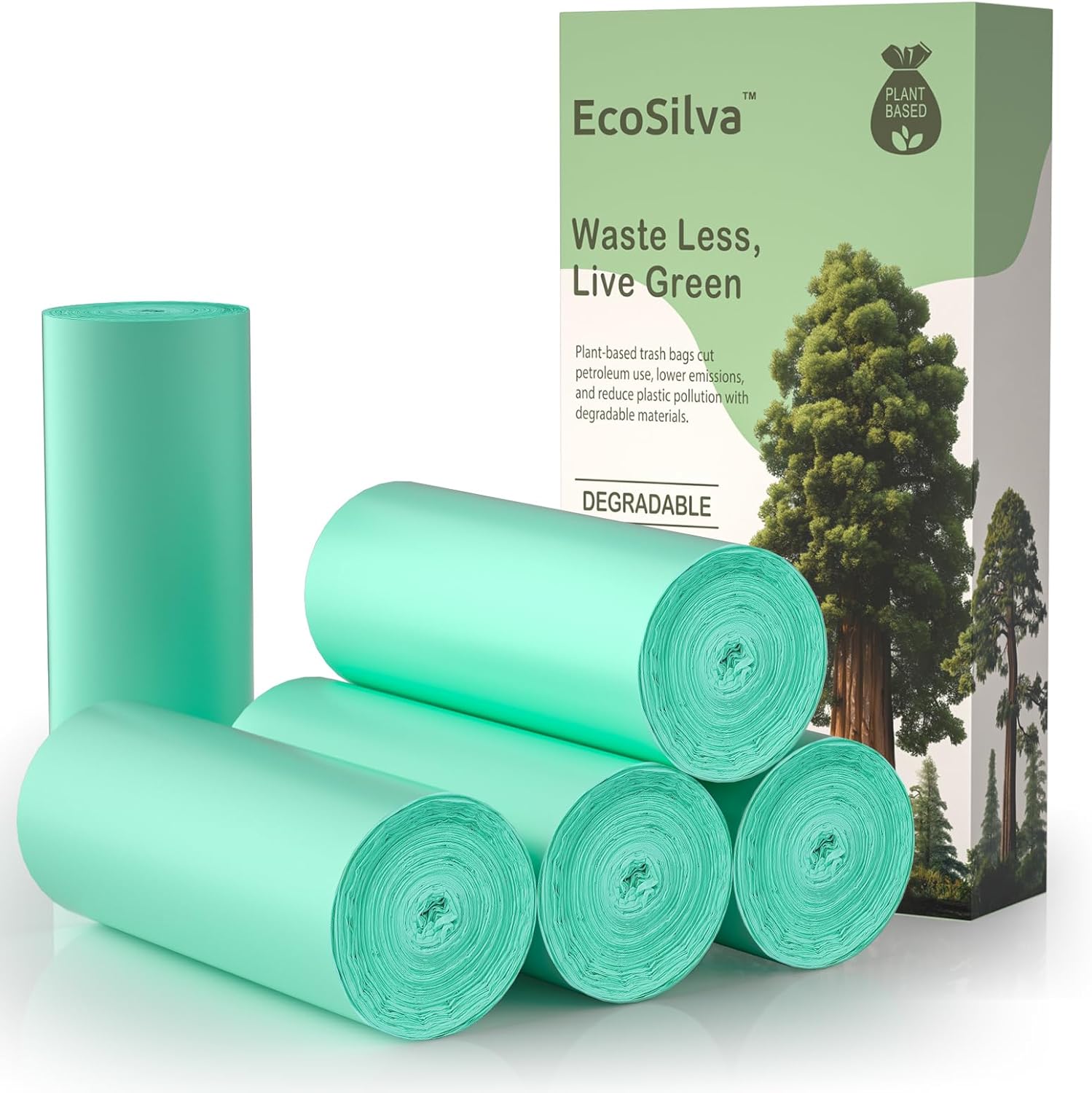 Small Compost Bags 1.2 Gallon Mini Trash Bags 125 Count, Ecosilva Compostable Bag 5 Rolls Small Biodegradable Trash Bags Unscented, 4.5-5 L Wastebasket Compostable Bag for Kitchen Compost Bin (Green)