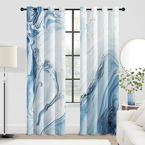 MitoVilla Marble Blackout Curtains for Bedroom Windows, Modern Abstract Print Cu