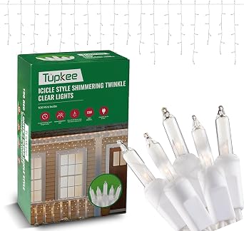 Christmas Icicle Lights, Warm-White Bulbs, Random Shimmering Twinkle