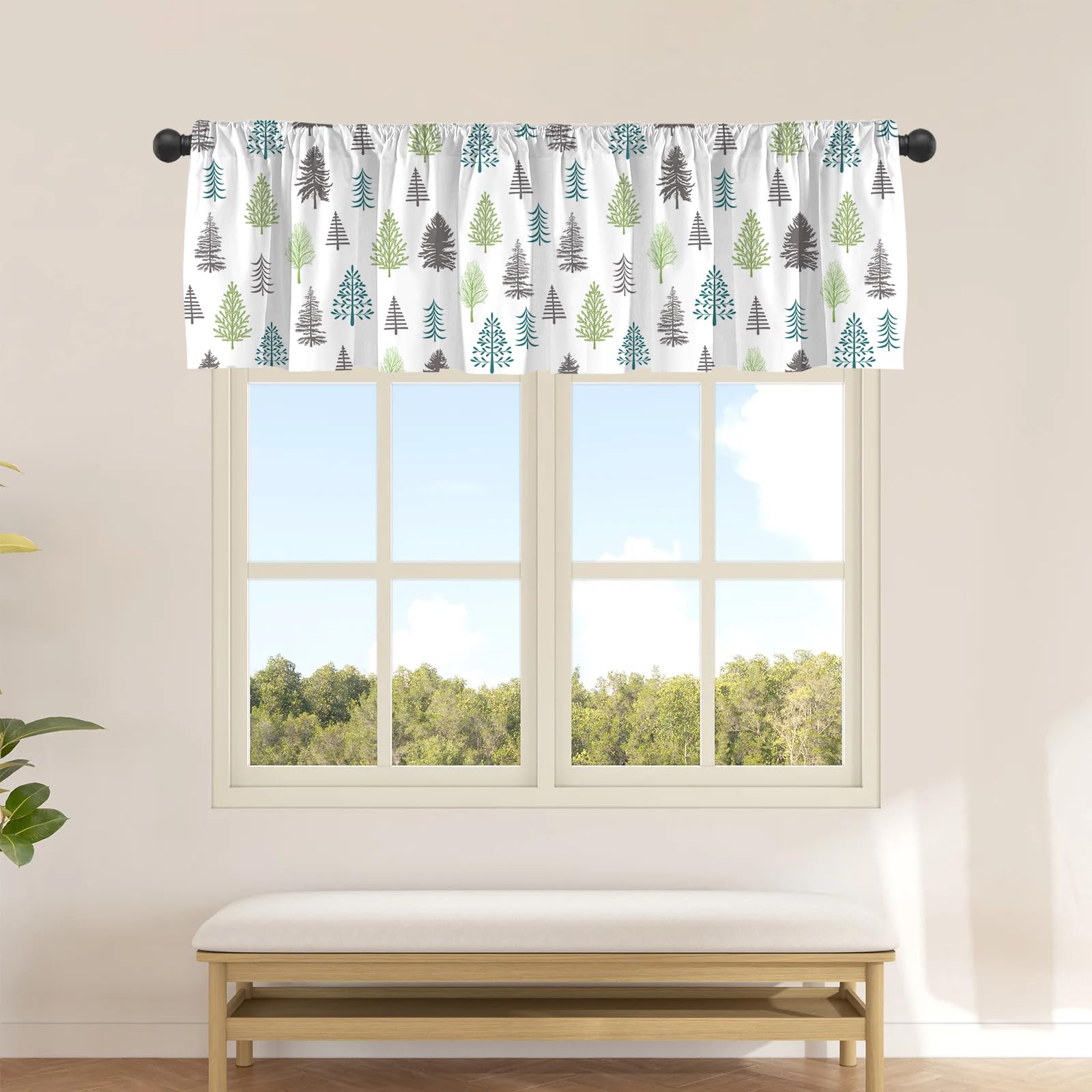 JOOCAR Merry Christmas Tree Window Valances for Windows Blackout Window Curtains Living Dining Room Winter Nature Tree Festival Winter Kitchen 54" W x