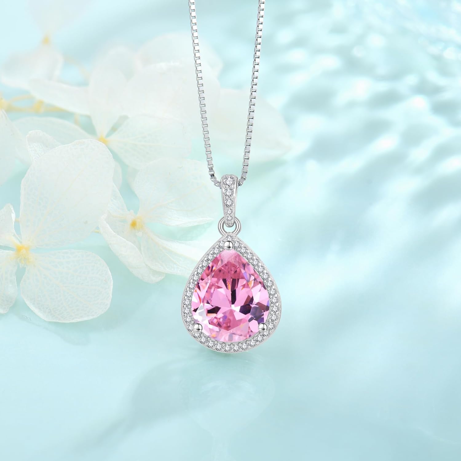 FJ Teardrop Pendant Necklace 925 Sterling Silver Birthstone Jewelry Gifts for Women - Image 3