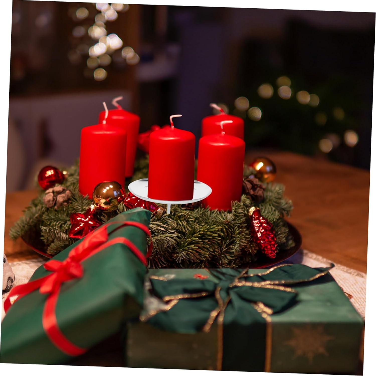 10pcs Christmas Candle Plate Pillar Candle Holders for Festive Table Decor for Weddings and Holiday Gatherings