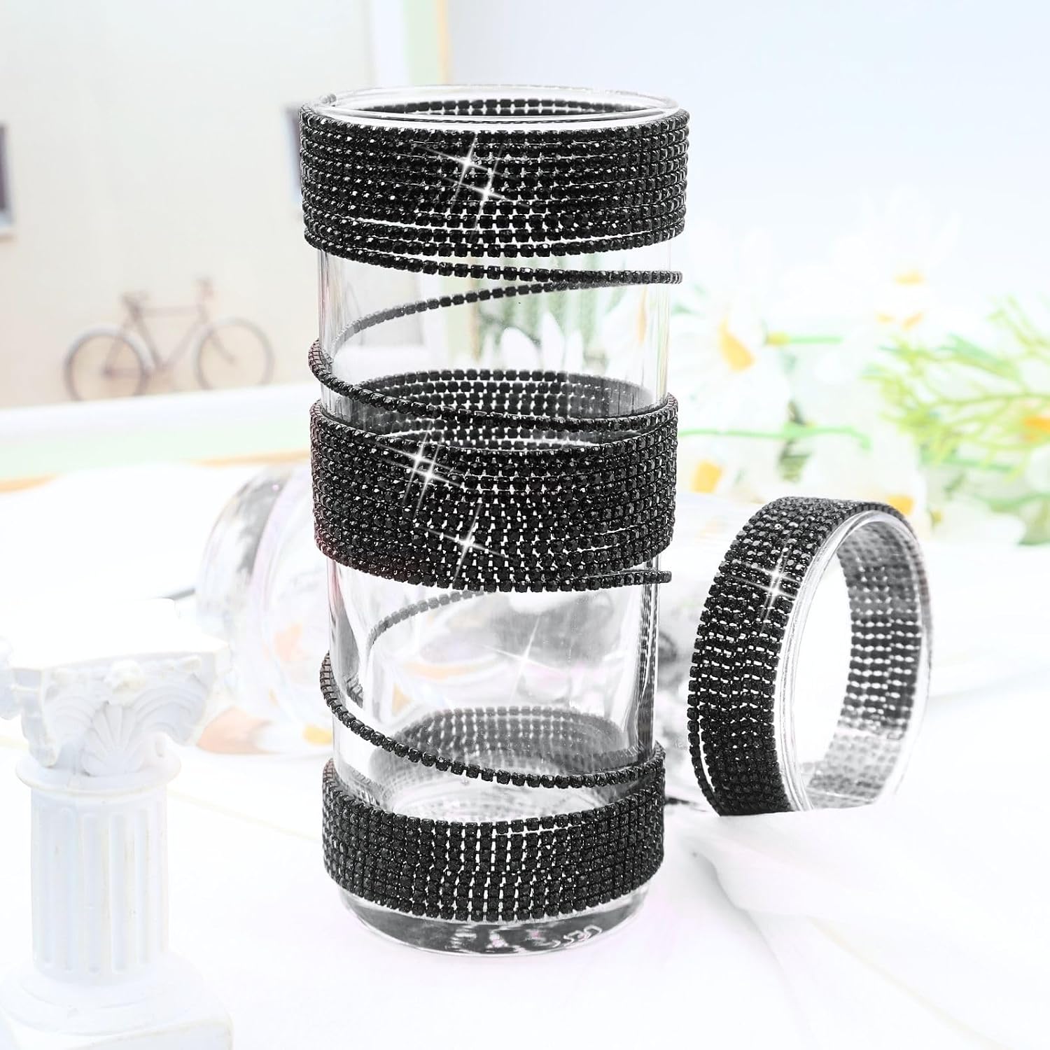 Bijou Joon 10 Yards 2MM Black Crystal Rhinestone Chain Trim Rolls and Colors SS6 Bling Close Embellishments for Crafts Crocs Shoes