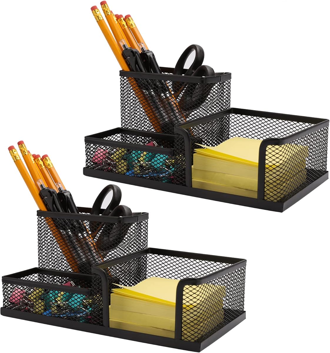 Ludato 2 Pieces Mesh Pen Holder Desk Organizers and Accessories for Desk,3 Compartments Black Pencil Holder for Office Supplies, Gifts for Colleague