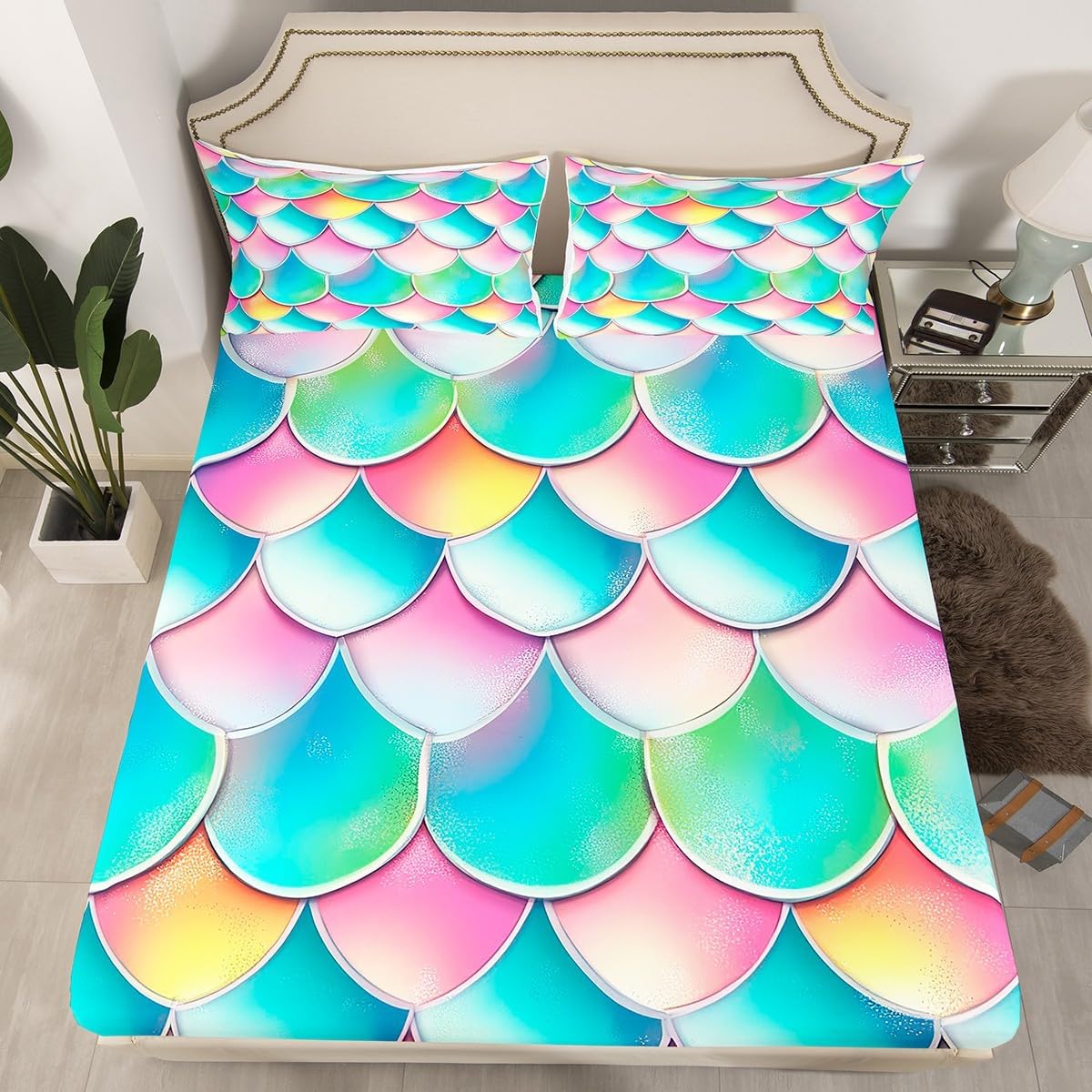 Peacock Bed Sheets Full Size Aqua Cute Animal Pattern Fitted Sheet Peacock Feather Printed Decor Bedding Sets Adult Women Soft Bedding Decor Set