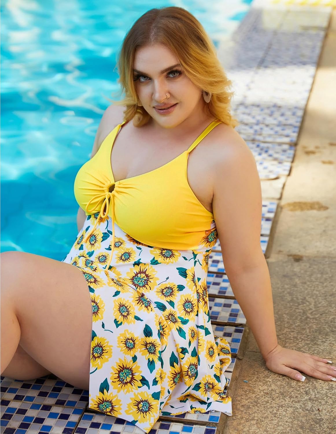 Hanna Nikole Plus Size Swimsuit for Women: One Piece Swim Dress Tummy Control Bathing Suit Adjustable Cut Out Swimwear