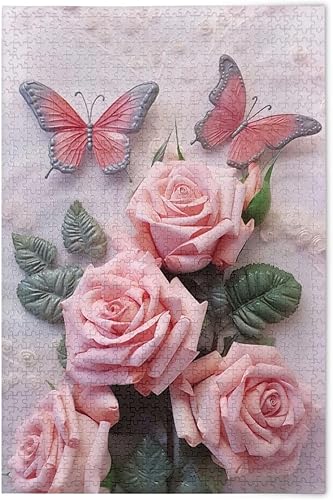 Pink Rose Jigsaw Puzzles 500 Pieces for Adults,Learning Educational Puzzles,Difficult and Challenge Families Toys with Mesh Storage Bag 2011862