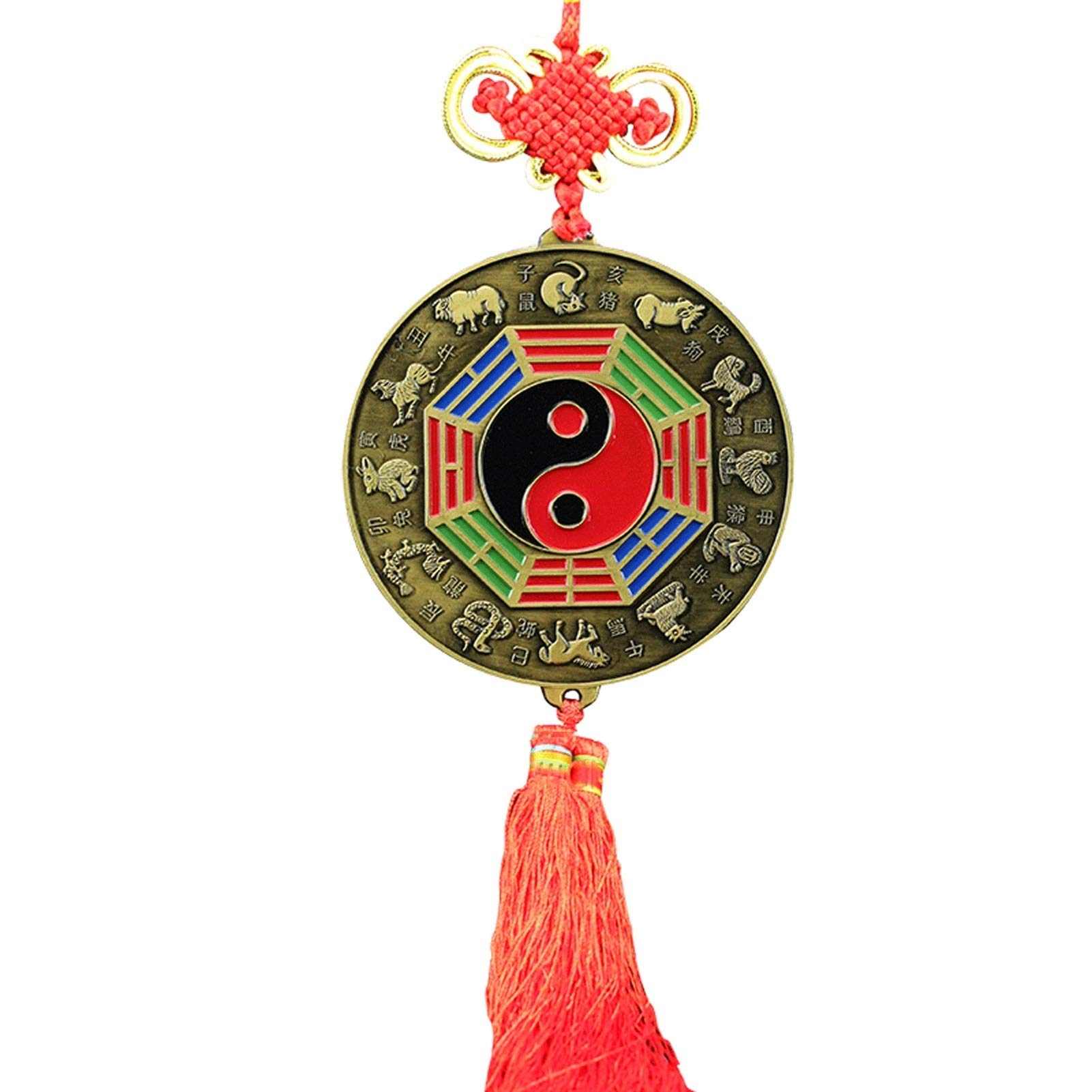 HDBCYUAZ Chinese Zodiac Bagua Mirror Feng Shui Flat Pendant Home Decoration for Family Protection(10cm)