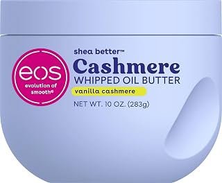 eos Vanilla Cashmere Whipped Oil Body Butter - 72Hr Weightless Moisture, Dry Skin Hydration, 10oz Rich Formula