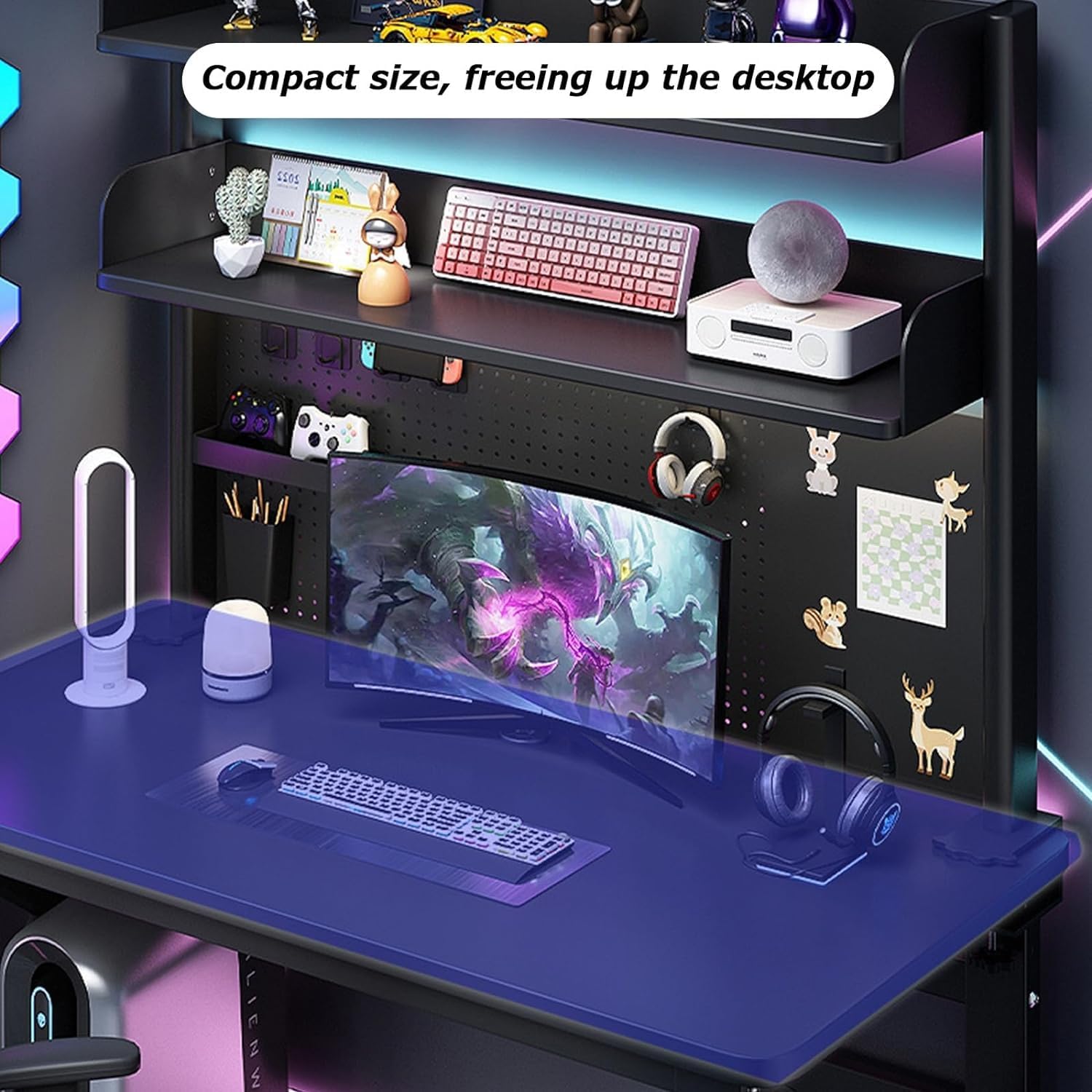 Clamp On Desk Organizer Shelf, Desk Extender Pegboard Workstation,Computer Desk Accessories for Office, Privacy Panel for Gaming Desk,Clamp-on 23.6/31.5/39.3in Desktop Shelving System, Black (Size :