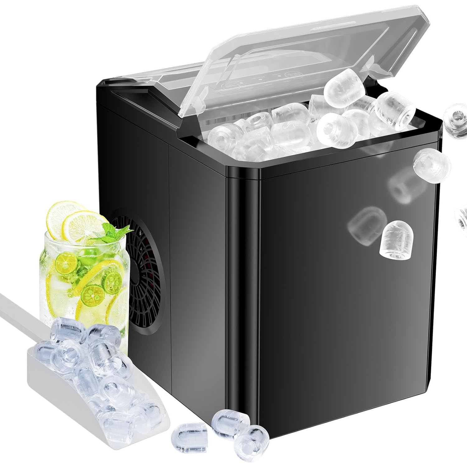 OLIXIS Ice Maker Countertop, 9 Cubes Ready in 6 Mins, 26lbs in 24Hrs, Self-Cleaning Ice Machine with Ice Scoop and Basket, 2 Sizes of Bullet Ice, Bright Black (Bright Black) Thumbnail